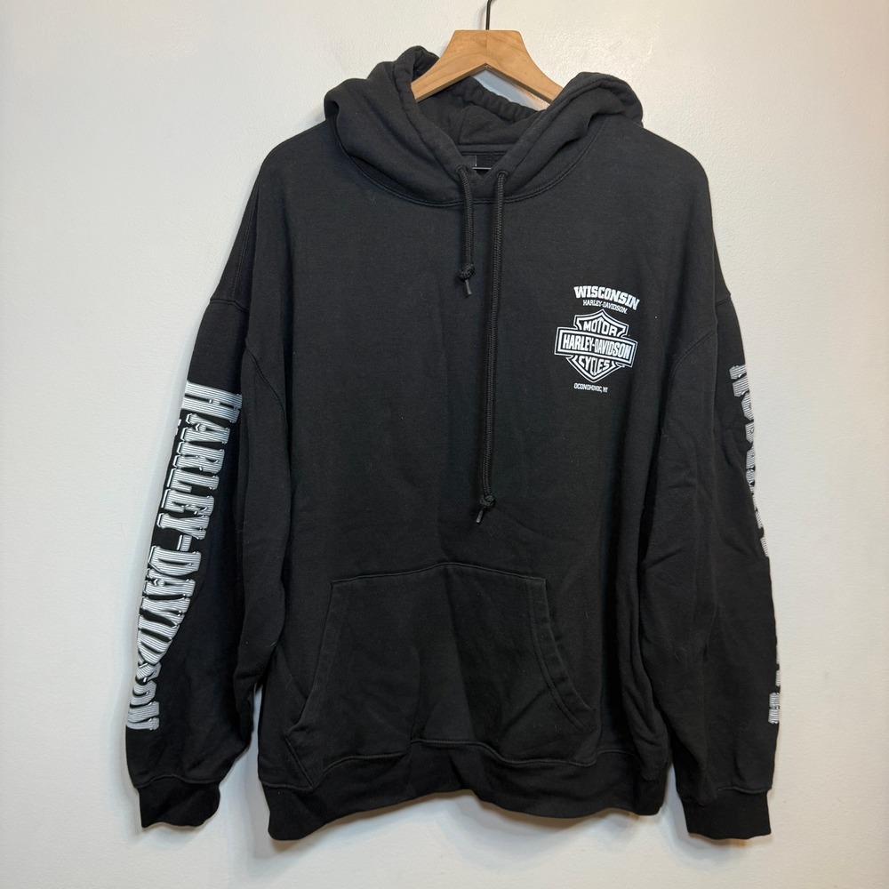 Harley Davidson Wisconsin Oconomowoc Black Graphic Skull Eagle Hoodie Men's 2XL